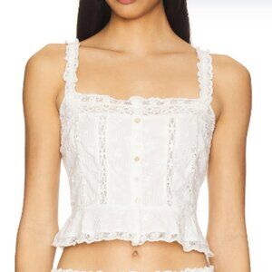 NWOT - LoveShackFancy from Revolve White Vietta Cami Lace Trim and Floral Small